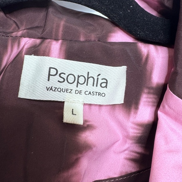 PSOPHIA Printed Taffeta Collared Long Sleeve Dress Brown & Pink w/ Pockets - Picture 3 of 7